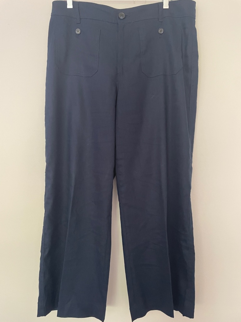 Loft Palmer Wide Leg Ankle Crop Pants Linen Blend Deep Space Blue Size 12 - Picture 2 of 7